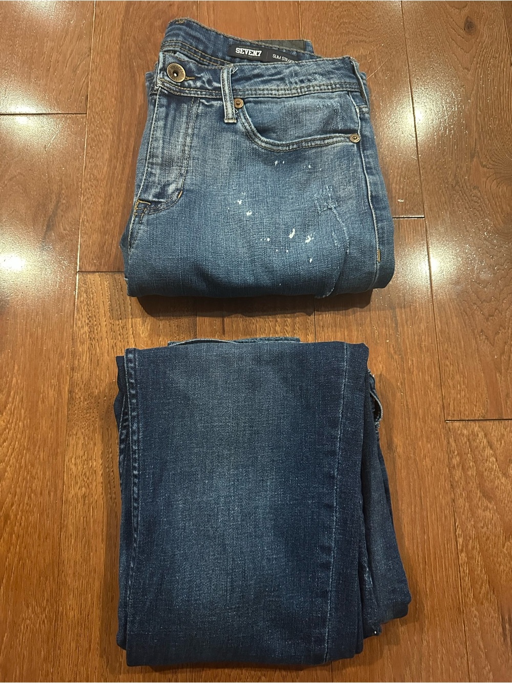 Two Seven7 Jeans Slim Straight Ripped Paint Splatter and Slim